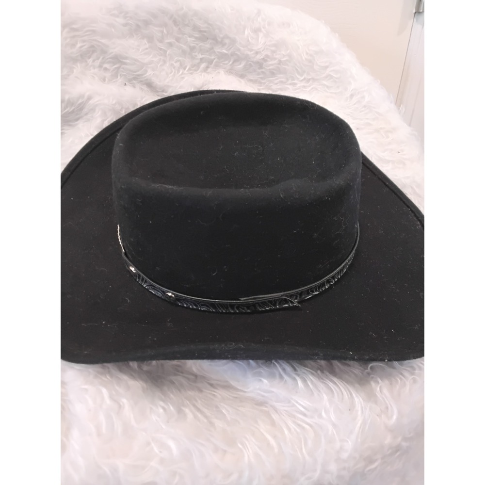 Little Joe Black Wool Cowboy Hat Western Silver Chain Band Made in USA Medium